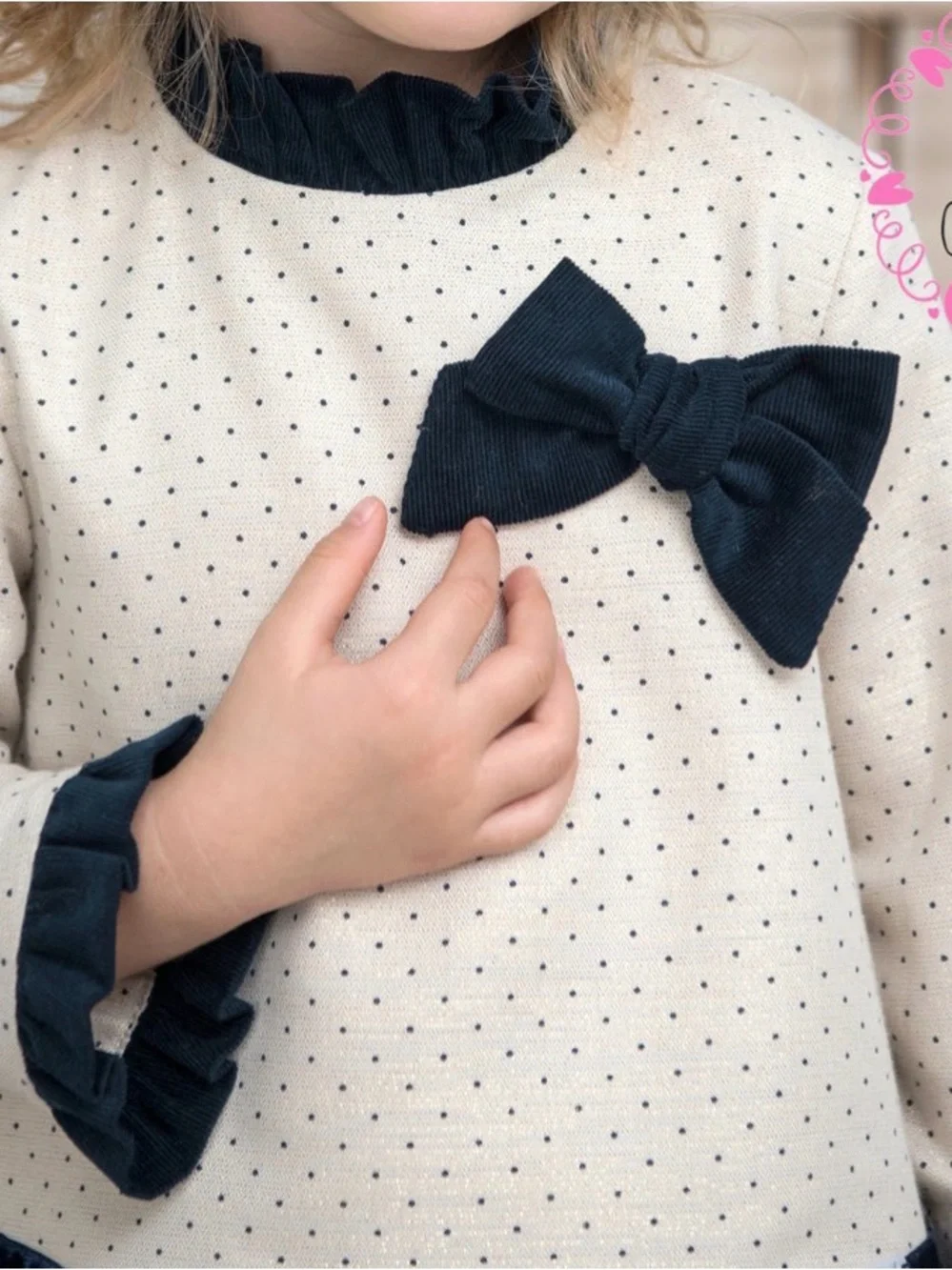 Collitta Girls Cream Top with Navy Layered Skirt Dress